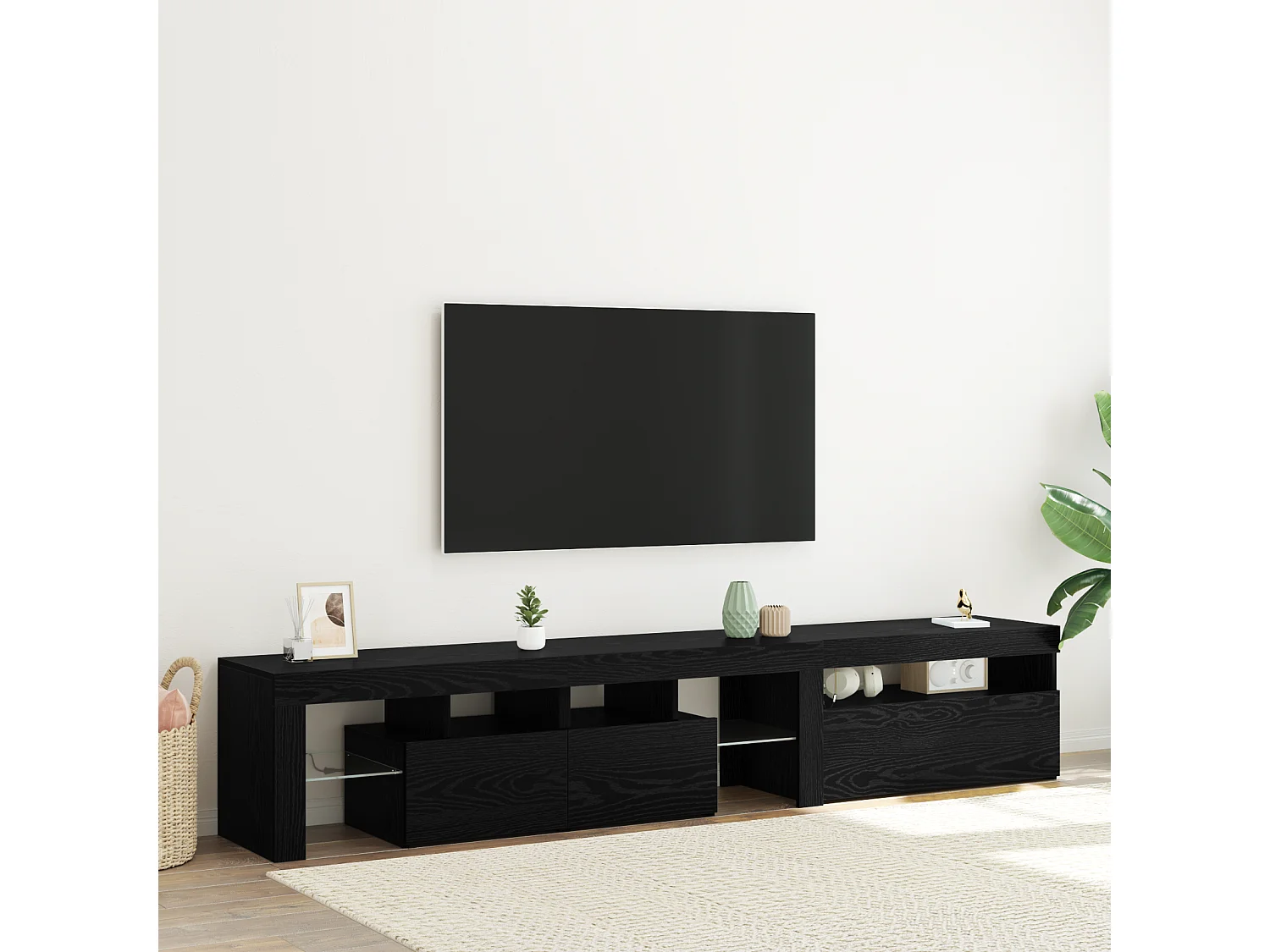Muebles de TV | Gabinetes de TV |  Muebles de salón 2 pcs con luces LED de roble negro y madera elaborada