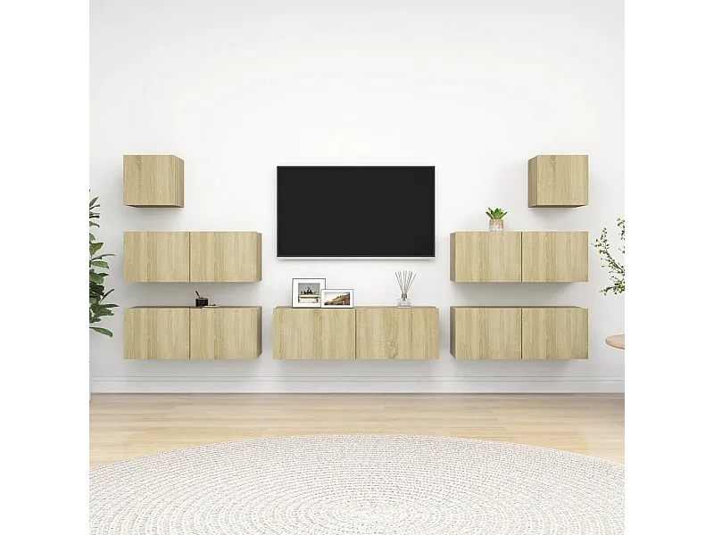 Juego de muebles de salón | Gabinetes de TV |  Muebles de TV 7 piezas roble Sonoma