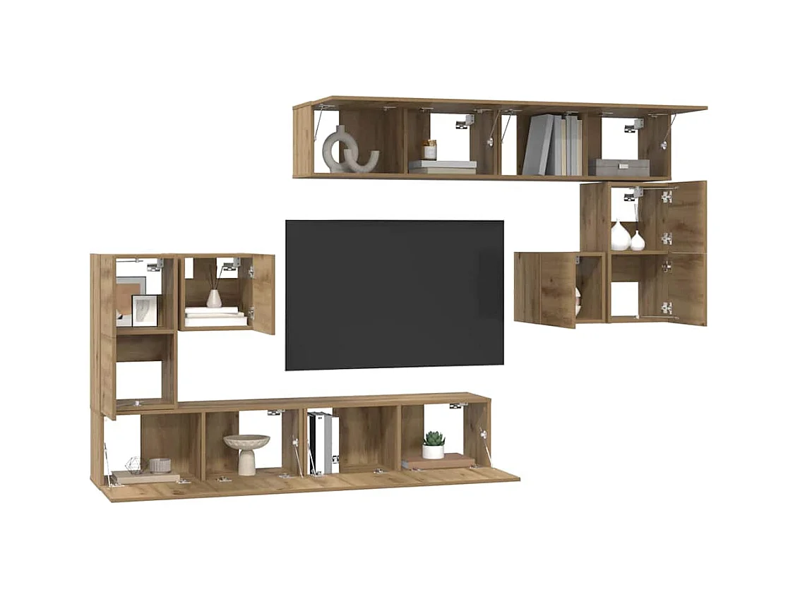 Tv-meubelset | Tv-Bank | TV-kast met opslag met de deur 8 pcs Ambachtelijk eiken