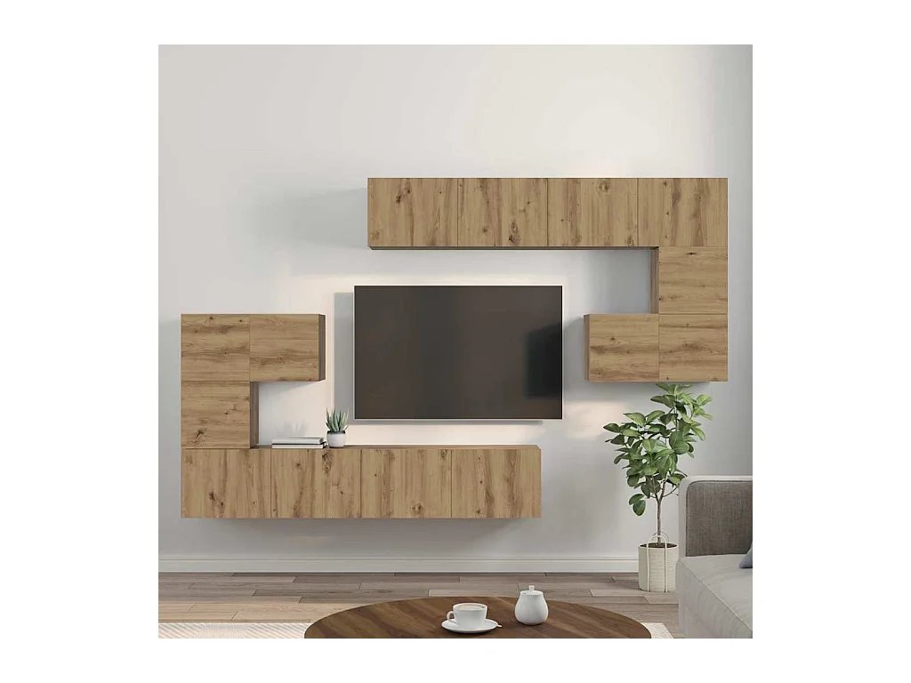 Tv-meubelset | Tv-Bank | TV-kast met opslag met de deur 8 pcs Ambachtelijk eiken