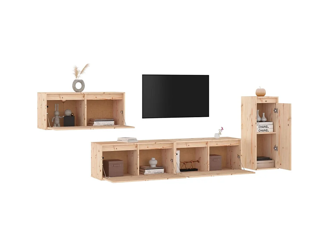 muebles para TV  | Gabinetes de TV |  Muebles de salón 2 piezas madera maciza de pino