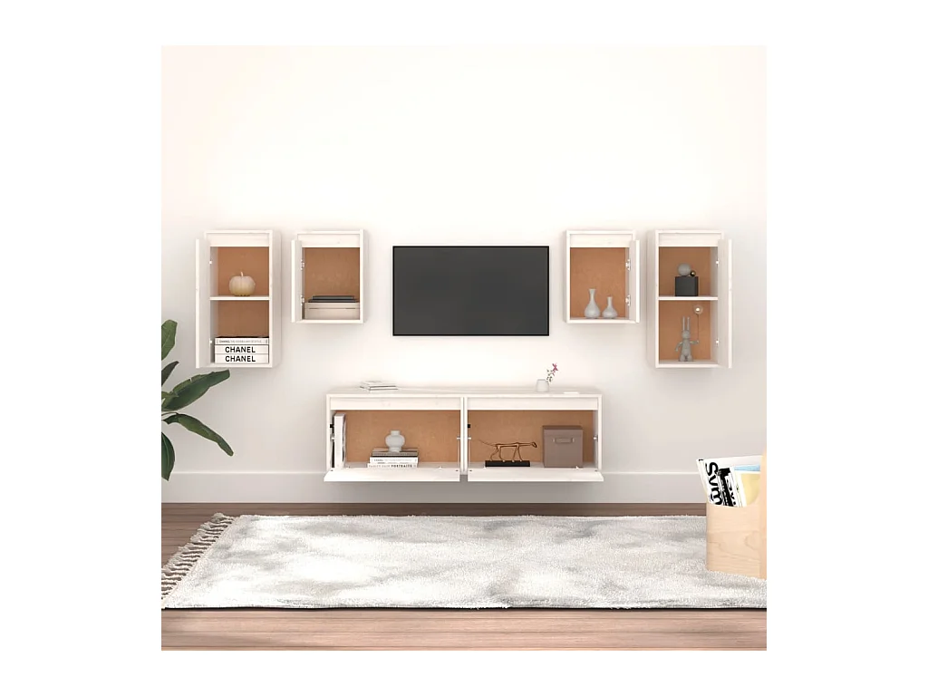 muebles para TV  | Gabinetes de TV |  Muebles de salón 6 piezas madera maciza de pino blanco