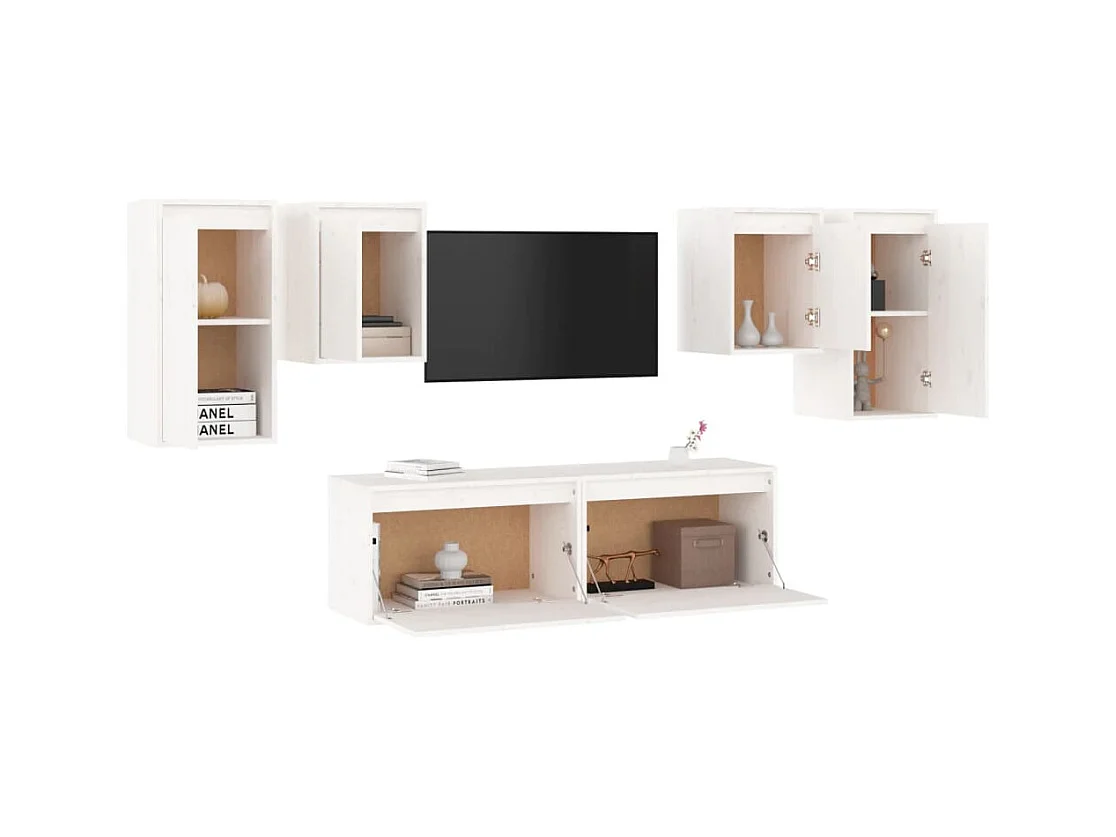 muebles para TV  | Gabinetes de TV |  Muebles de salón 6 piezas madera maciza de pino blanco