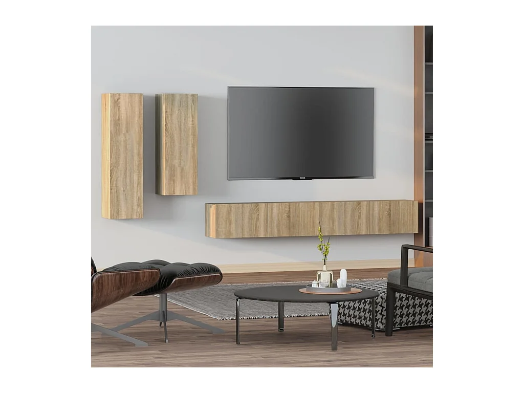 Set de muebles para TV  | Gabinetes de TV |  Muebles de salón 4 pzas madera contrachapada roble Sonoma