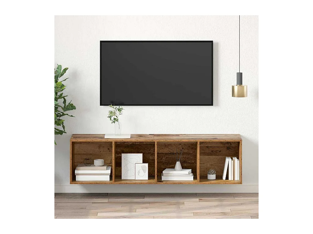 TV-kast | Tv-meubel | Tv-Bank met plank Wandgemonteerd met opslag Oud hout 37 x 37 x 142.5 cm Bewerkt hout