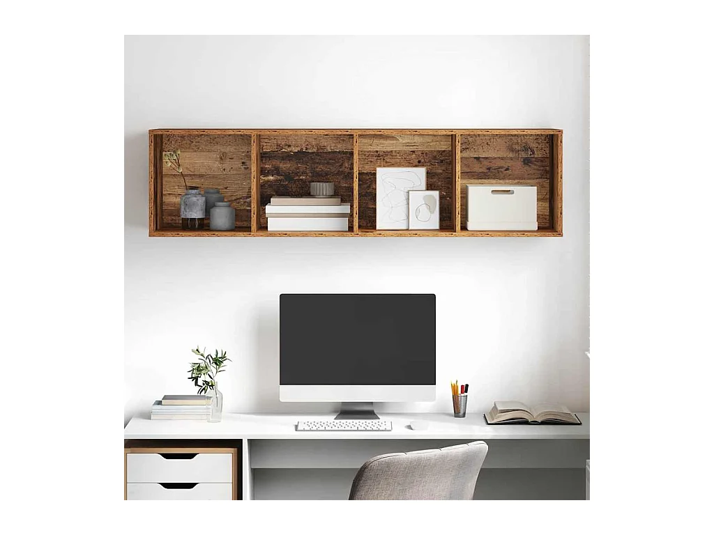 TV-kast | Tv-meubel | Tv-Bank met plank Wandgemonteerd met opslag Oud hout 37 x 37 x 142.5 cm Bewerkt hout