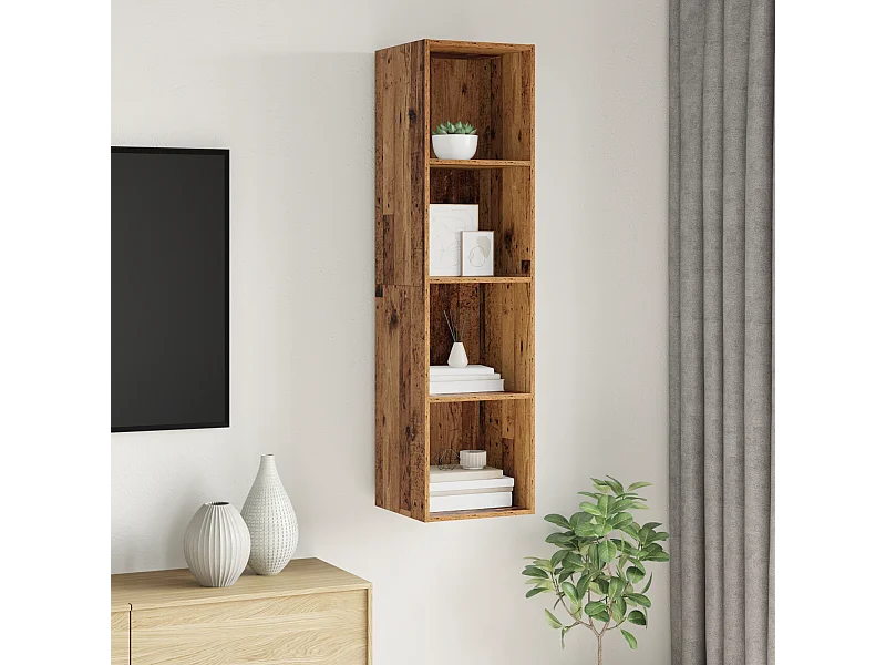 TV-kast | Tv-meubel | Tv-Bank met plank Wandgemonteerd met opslag Oud hout 37 x 37 x 142.5 cm Bewerkt hout