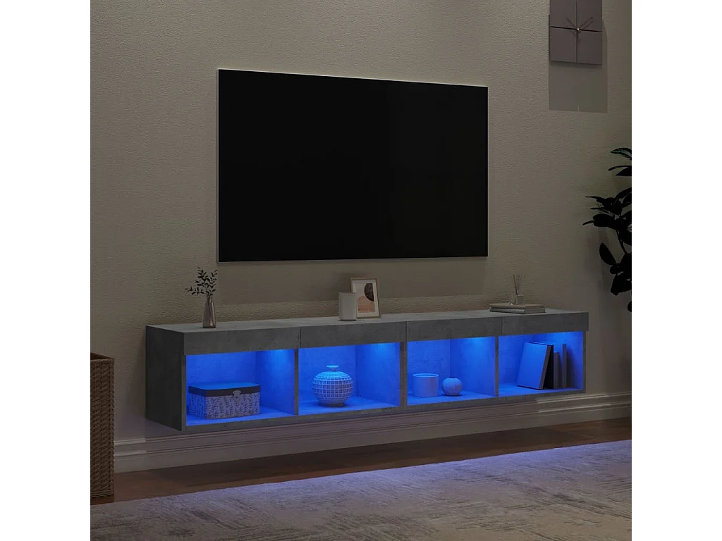 Muebles de TV | Gabinetes de TV |  Muebles de salón con luces LED 2 uds gris hormigón 80x30x30 cm