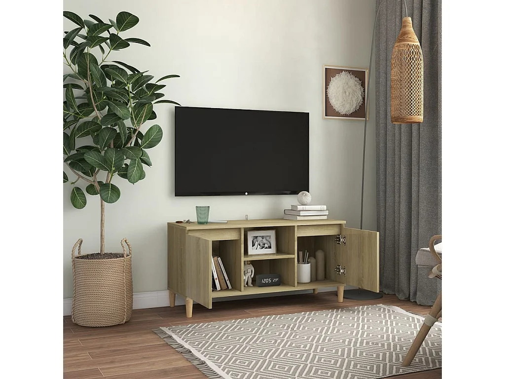 Meuble TV | Banc TV | Armoire TV avec pieds en bois massif Chêne sonoma 103,5x35x50 cm