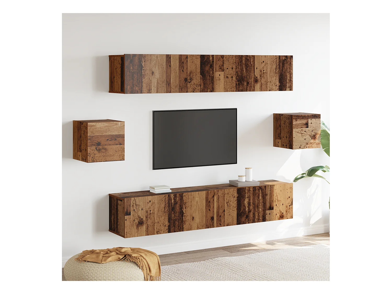 Set de meuble TV | Banc TV | Armoire TV 6 pièces Bois ancien Bois reconstitué