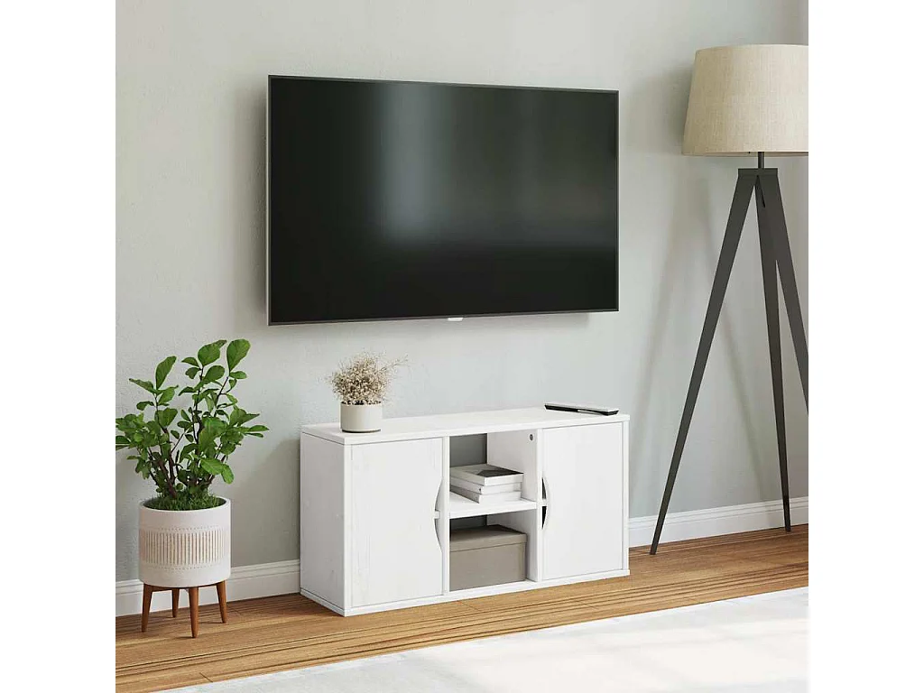Meuble TV | Banc TV | Armoire TV ODDA blanc 79x24x40 cm bois massif pin