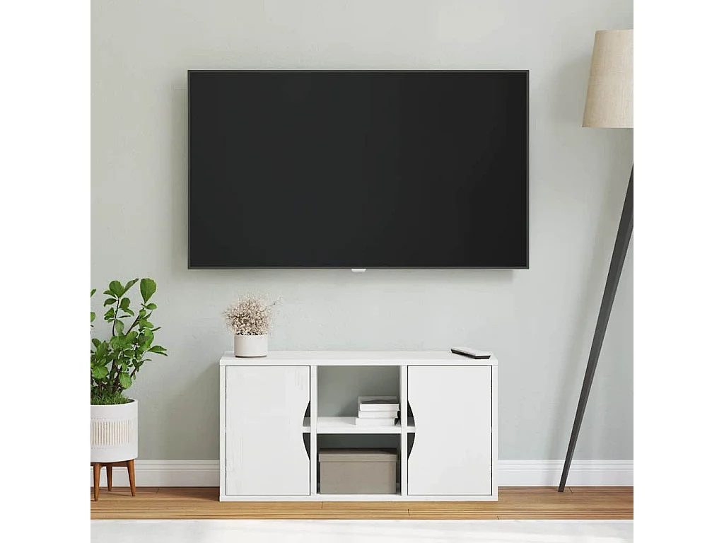 Meuble TV | Banc TV | Armoire TV ODDA blanc 79x24x40 cm bois massif pin