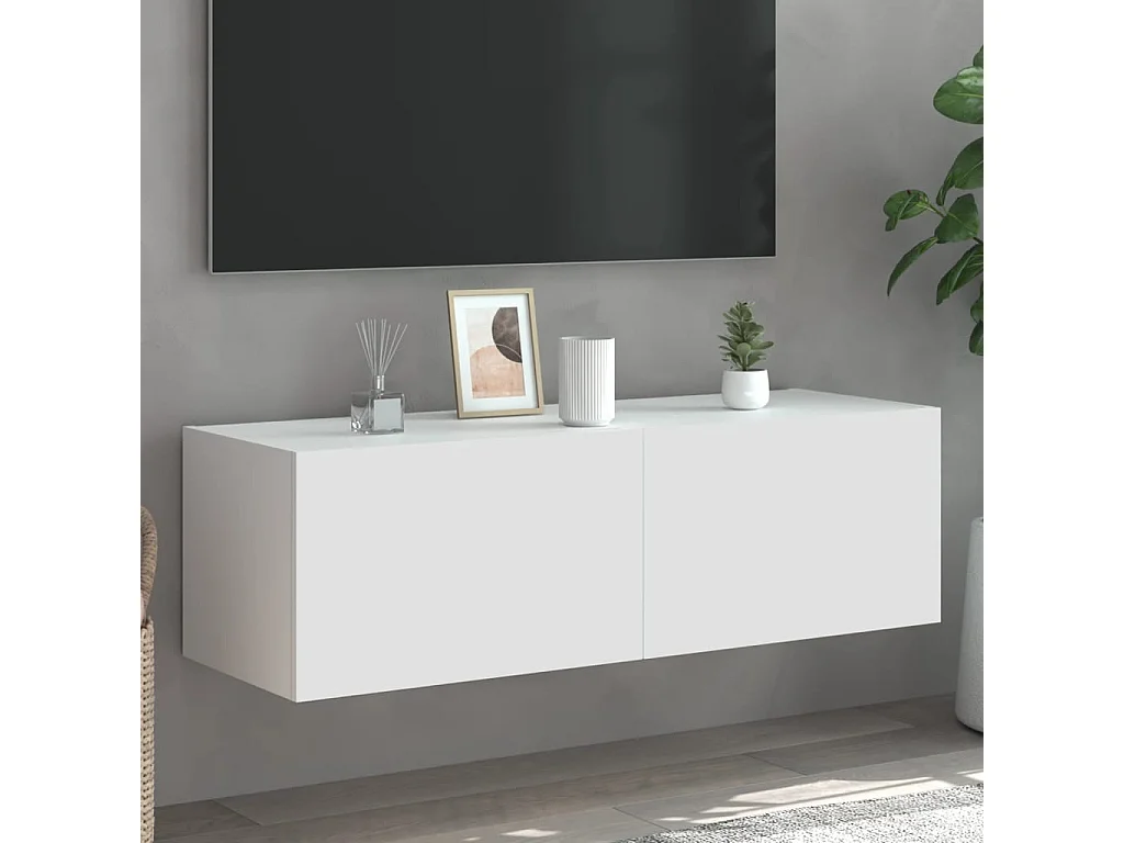 Mueble de TV | Mueble de salón de pared con luces LED blanco 100x35x31 cm