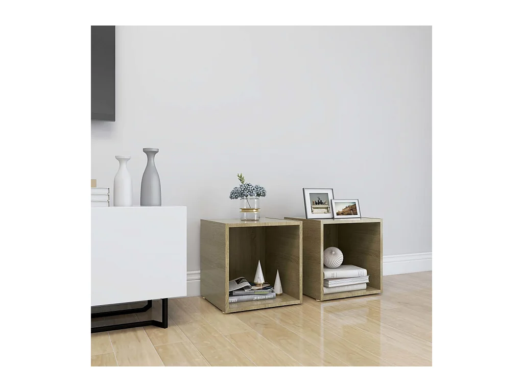 Muebles de TV | Gabinetes de TV |  Muebles de salón 2uds madera contrachapada roble Sonoma 37x35x37cm