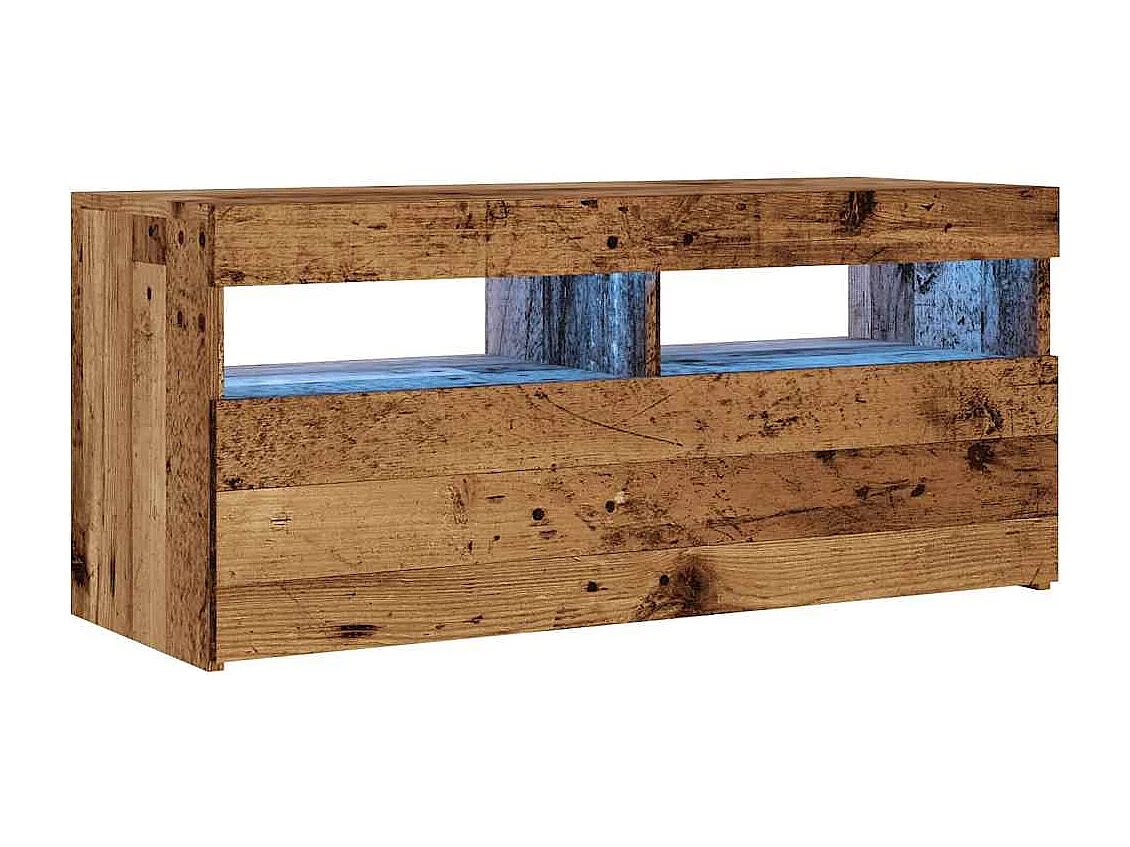 Mueble TV | Gabinete de TV | Mueble de salón luces LED madera ingeniería envejecida 90x35x40 cm