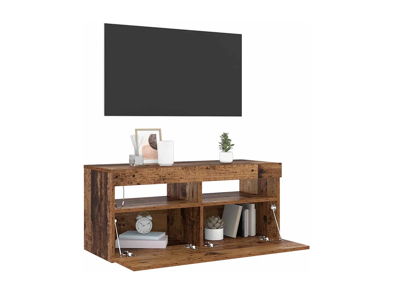 Mueble TV | Gabinete de TV | Mueble de salón luces LED madera ingeniería envejecida 90x35x40 cm