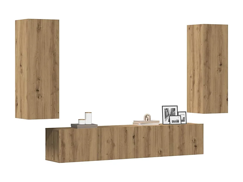 Tv-wandkasten | Tv-meubels | Tv-Banken 4 st bewerkt hout artisanaal eikenkleurig