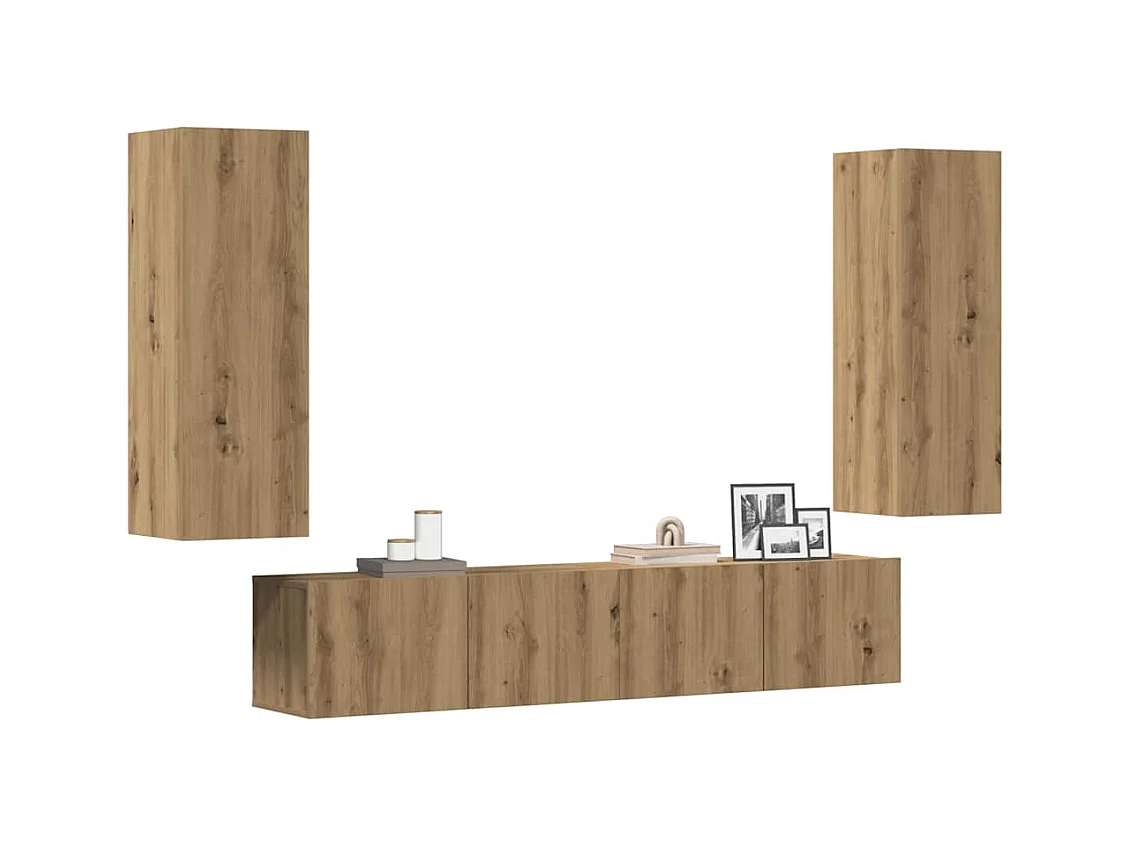 Tv-wandkasten | Tv-meubels | Tv-Banken 4 st bewerkt hout artisanaal eikenkleurig