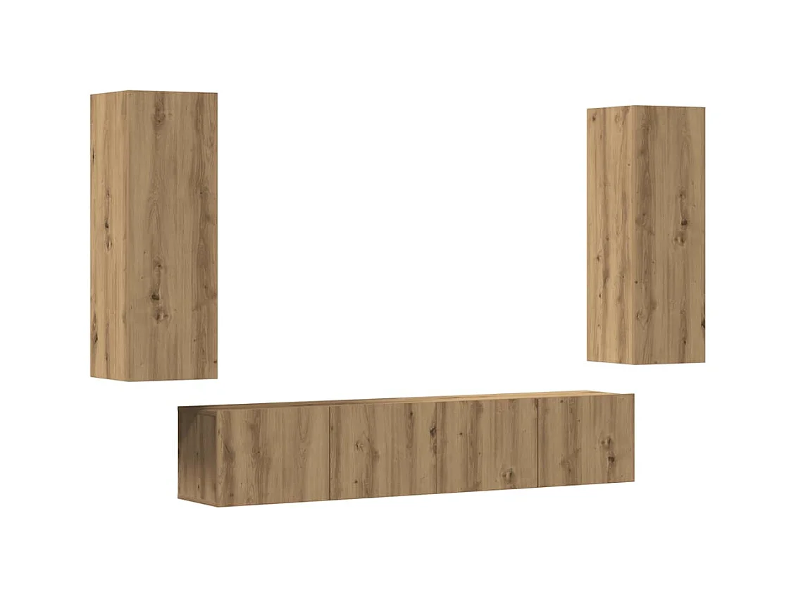 Tv-wandkasten | Tv-meubels | Tv-Banken 4 st bewerkt hout artisanaal eikenkleurig