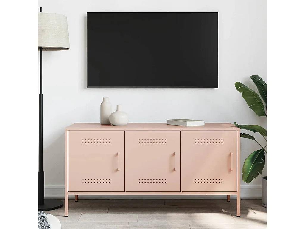 Meuble TV | Banc TV | Armoire TV rose 100,5x39x50,5 cm acier