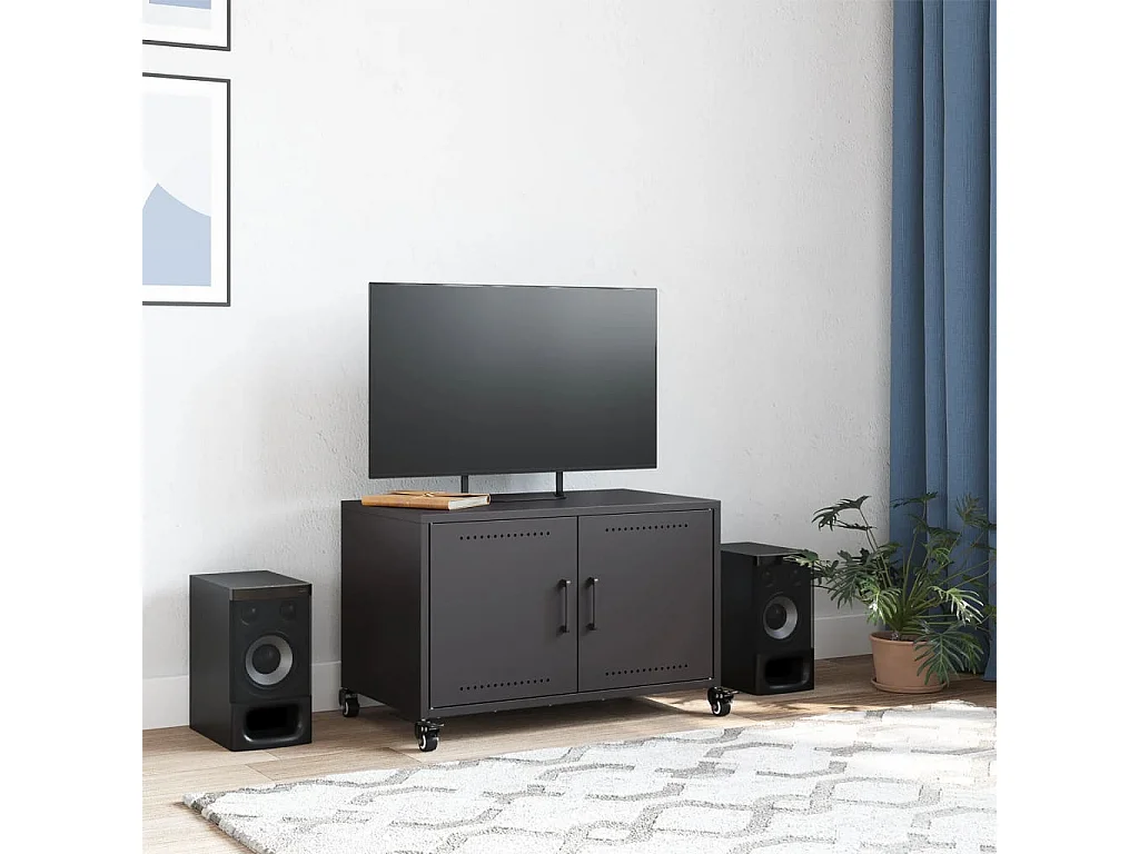 Meuble TV | Banc TV | Armoire TV noir 68x39x43,5 cm acier