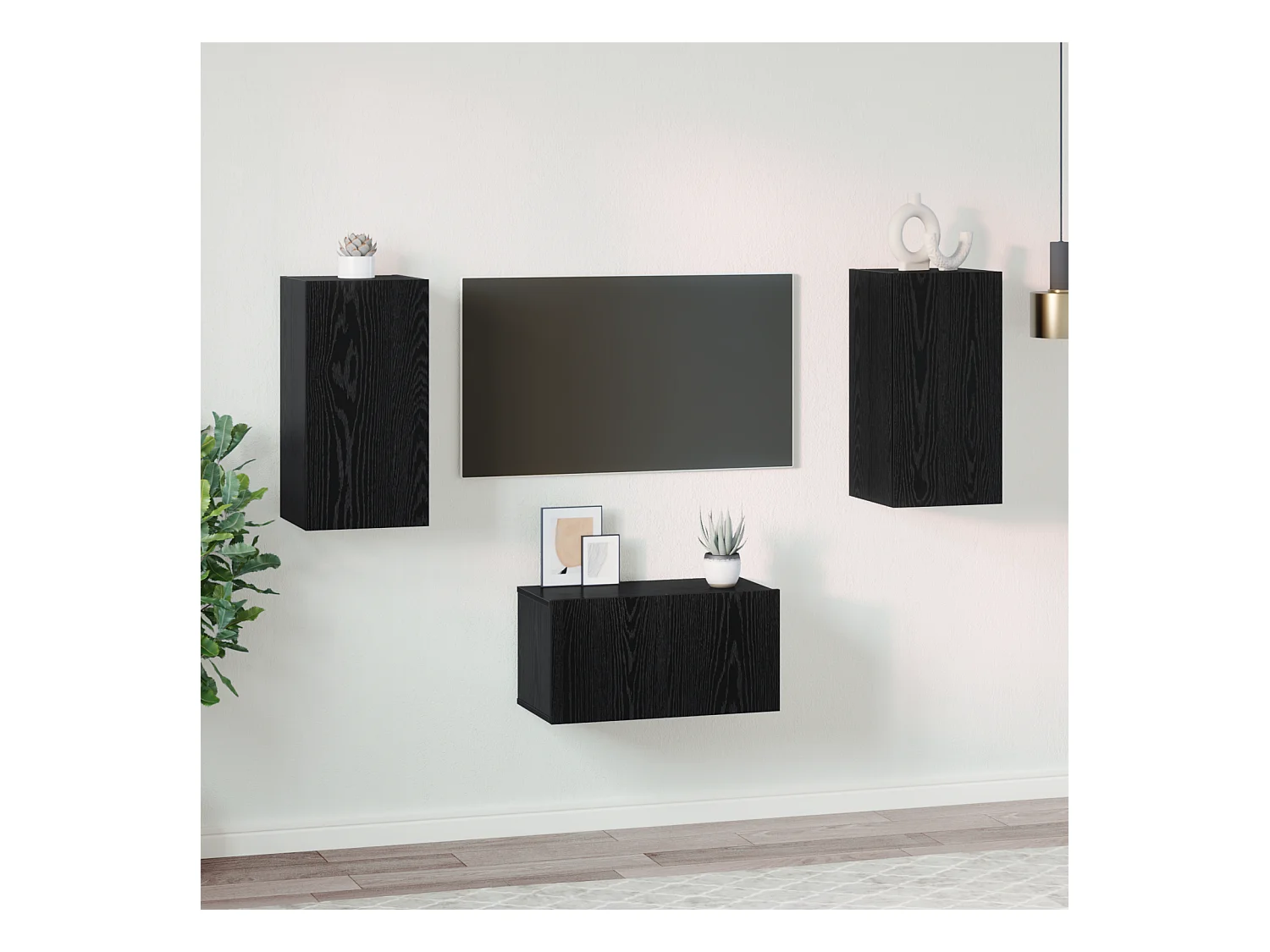 Conjunto de Mueble de TV | Mueble de salón 3 pcs Roble negro 60 x 30 x 30 cm