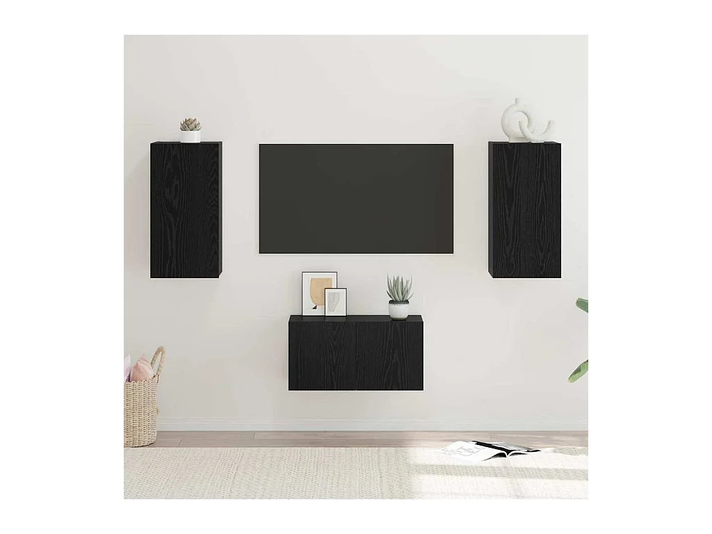 Conjunto de Mueble de TV | Mueble de salón 3 pcs Roble negro 60 x 30 x 30 cm