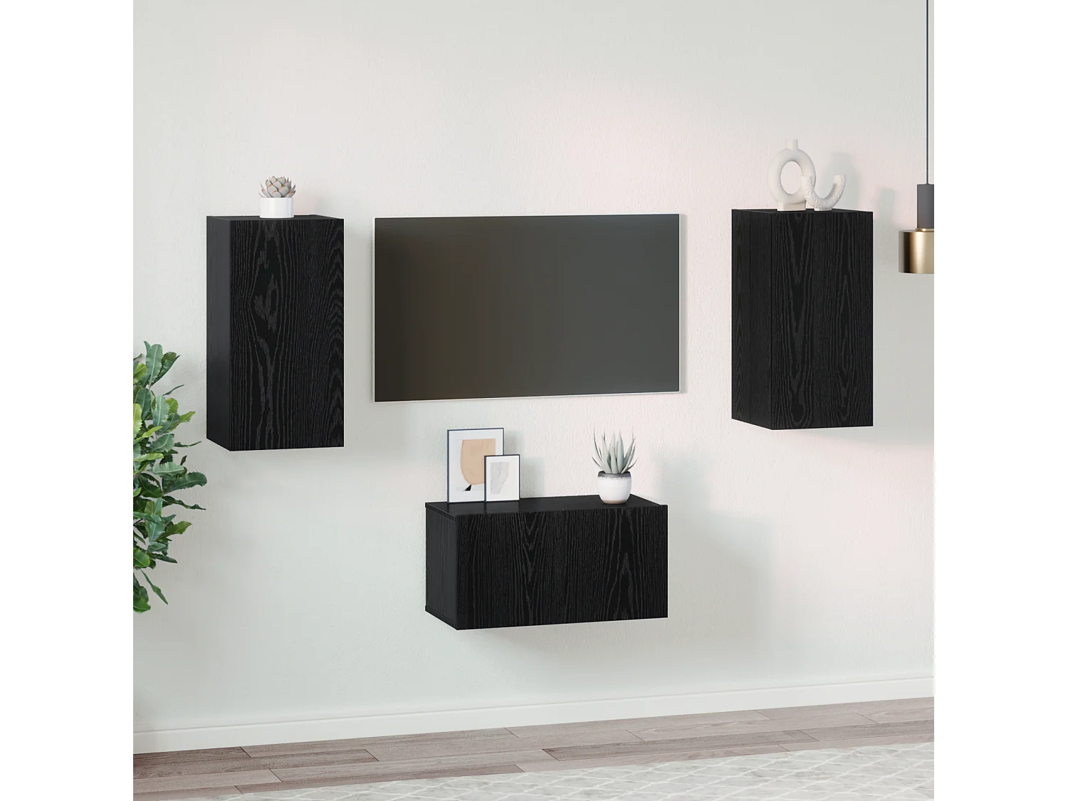 Conjunto de Mueble de TV | Mueble de salón 3 pcs Roble negro 60 x 30 x 30 cm