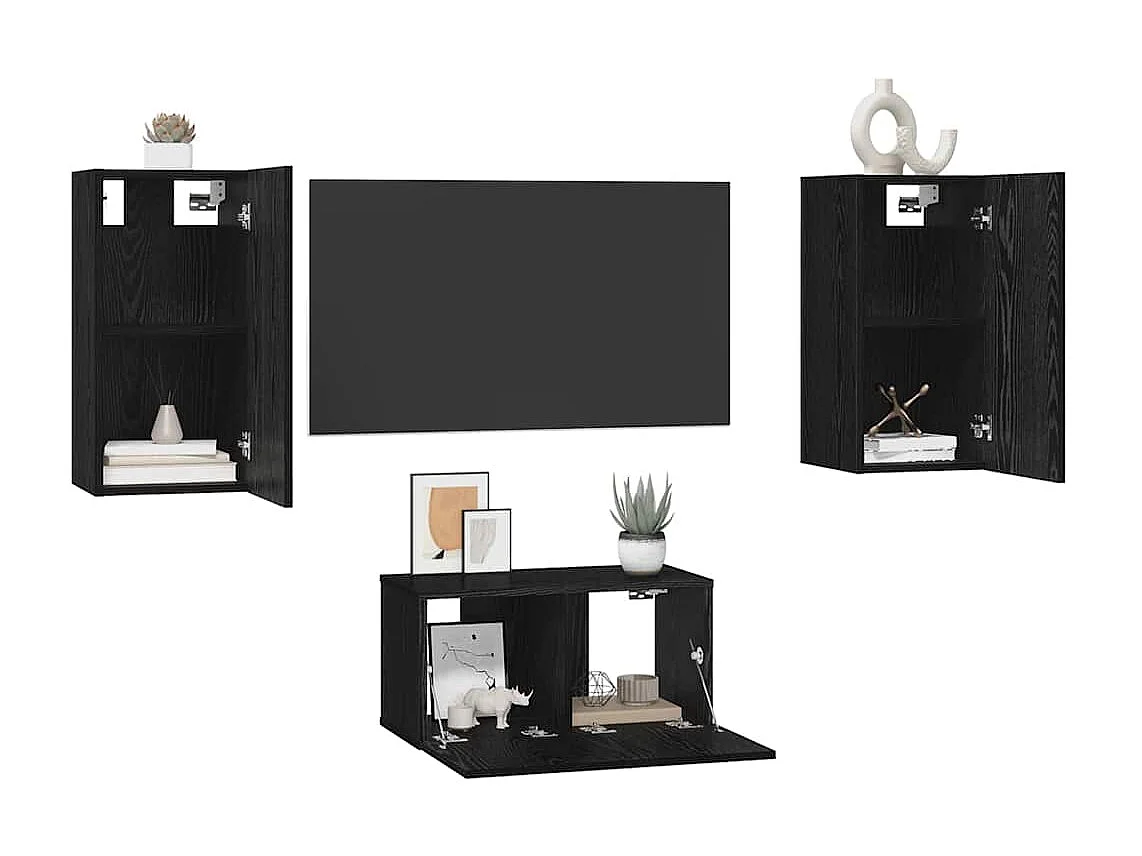 Conjunto de Mueble de TV | Mueble de salón 3 pcs Roble negro 60 x 30 x 30 cm