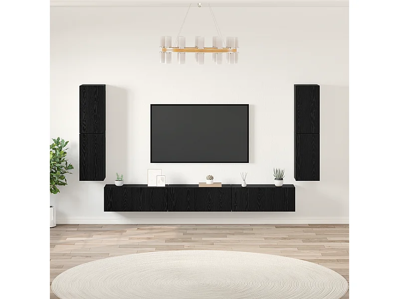 Conjunto de Mueble de TV | Mueble de salón Roble negro Madera contrachapada