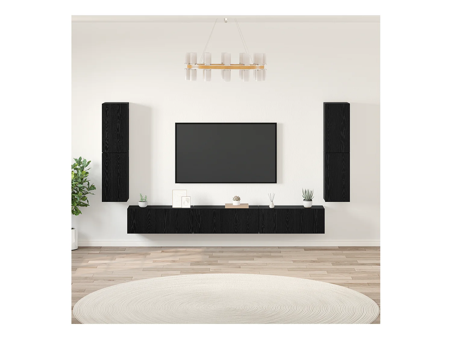 Conjunto de Mueble de TV | Mueble de salón Roble negro Madera contrachapada