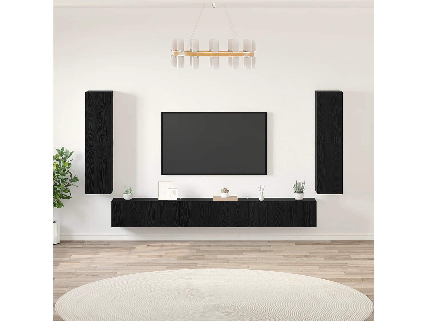 Ensemble meuble TV | Banc TV | Armoire TV 5 pcs Chêne Noir Bois d'ingénierie