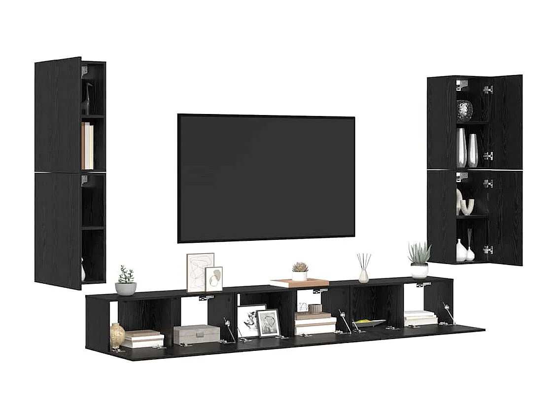 Ensemble meuble TV | Banc TV | Armoire TV 5 pcs Chêne Noir Bois d'ingénierie