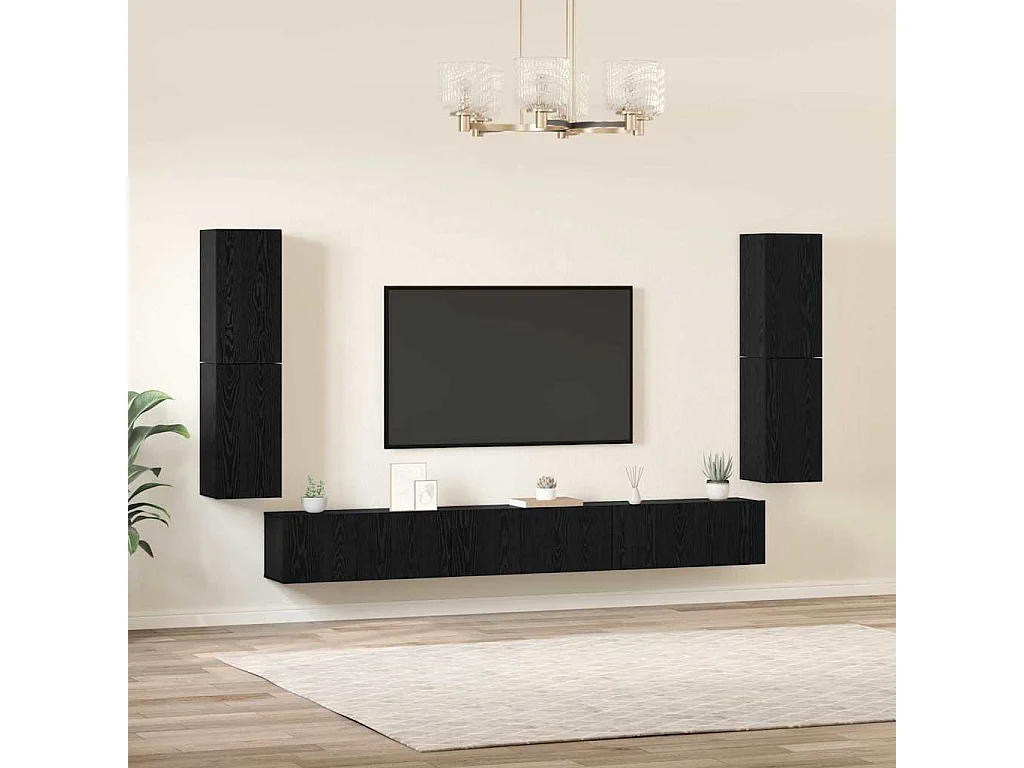 Ensemble meuble TV | Banc TV | Armoire TV 5 pcs Chêne Noir Bois d'ingénierie