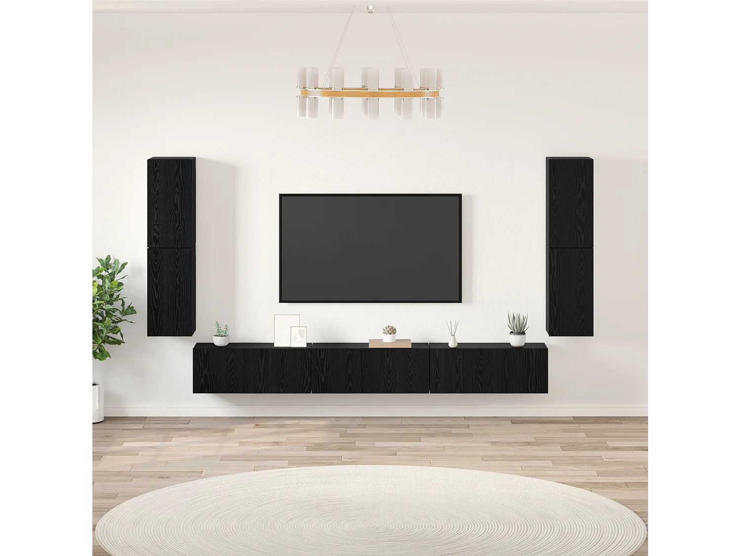 Tv-meubelset | Tv-Bank | TV-kast met de deur 5 pcs Zwart eiken Bewerkt hout