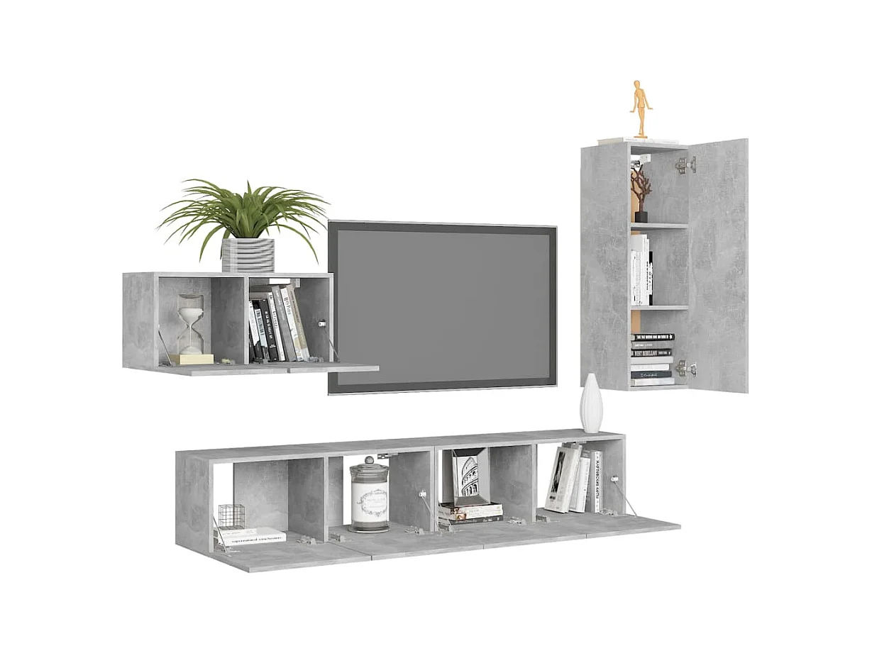 Set muebles de salón TV | Gabinetes de TV |  Muebles de TV 4 pzas madera ingeniería gris hormigón