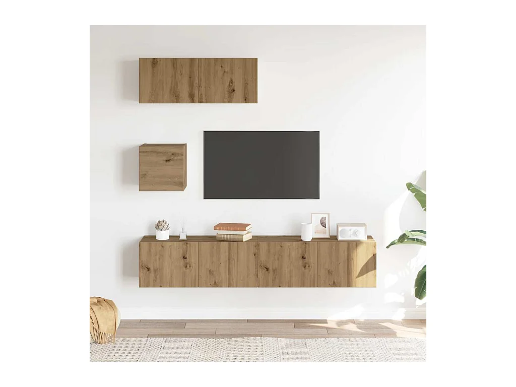 Ensemble de meuble TV | Banc TV | Armoire TV mural 4 pcs chêne artisanal