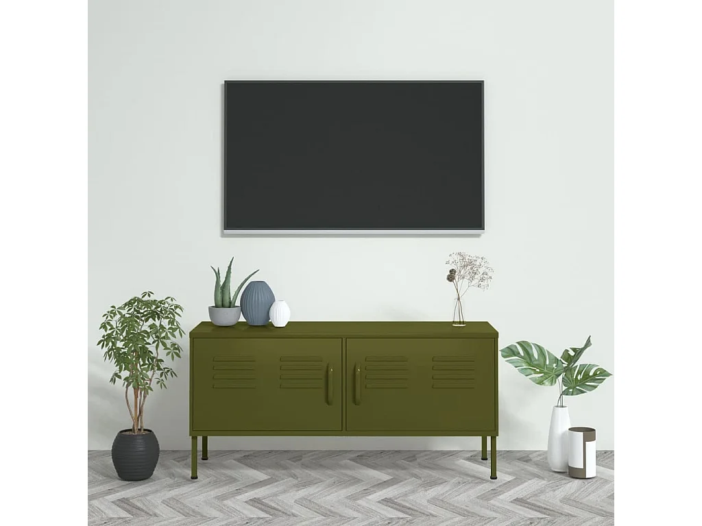 Meuble TV | Banc TV | Armoire TV Vert olive 105x35x50 cm Acier