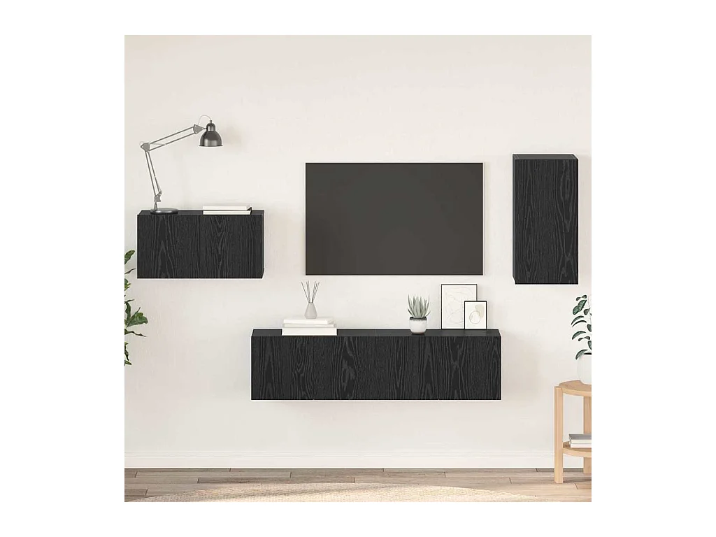 Conjunto de Mueble de TV | Mueble de salón 4 pcs Roble negro 30.5 x 30 x 60 cm