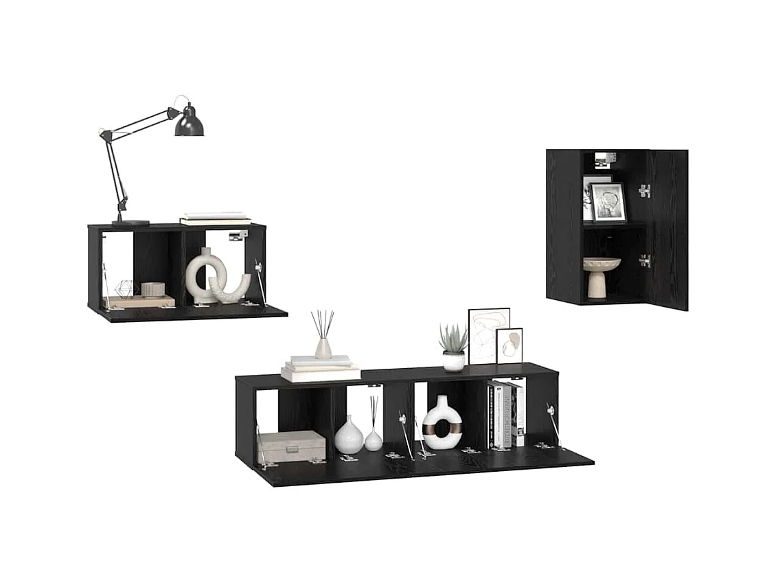 Conjunto de Mueble de TV | Mueble de salón 4 pcs Roble negro 30.5 x 30 x 60 cm