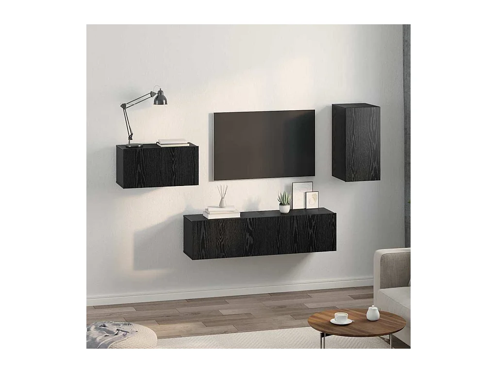 Conjunto de Mueble de TV | Mueble de salón 4 pcs Roble negro 30.5 x 30 x 60 cm
