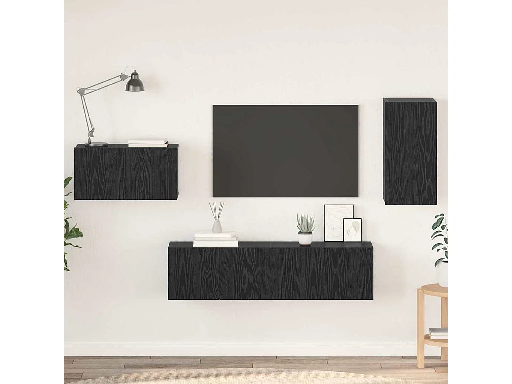 Conjunto de Mueble de TV | Mueble de salón 4 pcs Roble negro 30.5 x 30 x 60 cm
