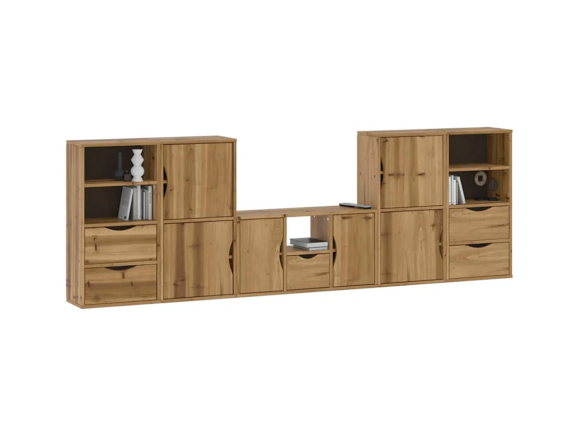 Muebles de TV | Gabinetes de TV |  Muebles de salón 5 uds. con almacenaje "ODDA" madera maciza pino