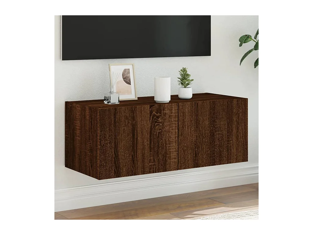Mueble de TV | Mueble de salón de pared con luces LED marrón roble 80x35x31 cm