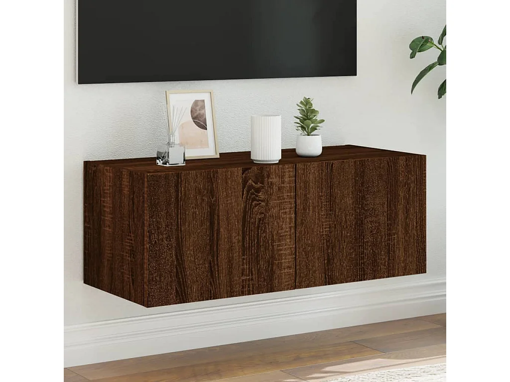 Meuble TV | Banc TV | Armoire TV mural avec lumières LED chêne marron 80x35x31 cm