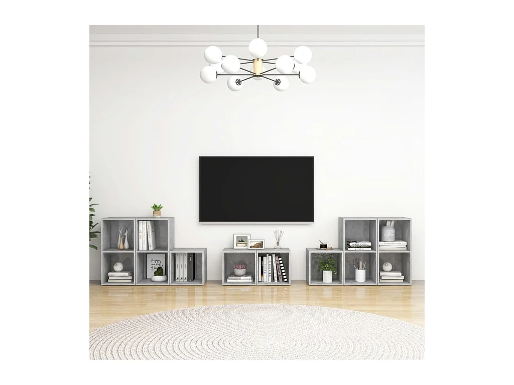 Muebles de salón | Gabinetes de TV |  Muebles de TV 8 piezas madera de ingeniería gris hormigón