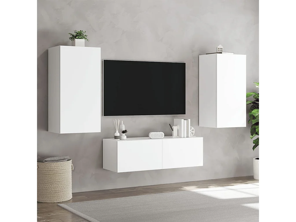 Muebles de TV | Gabinetes de TV |  Muebles de salón de pared con luces LED 3 piezas blanco