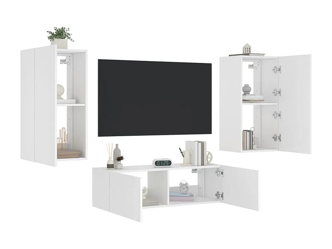 Muebles de TV | Gabinetes de TV |  Muebles de salón de pared con luces LED 3 piezas blanco