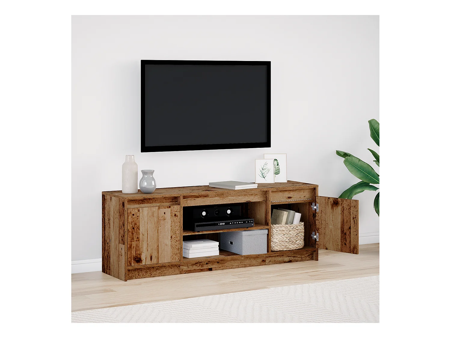 TV-kast | Tv-meubel | Tv-Bank met LED - Oud hout, 139,5x34x50 cm, gemaakt van engineered wood