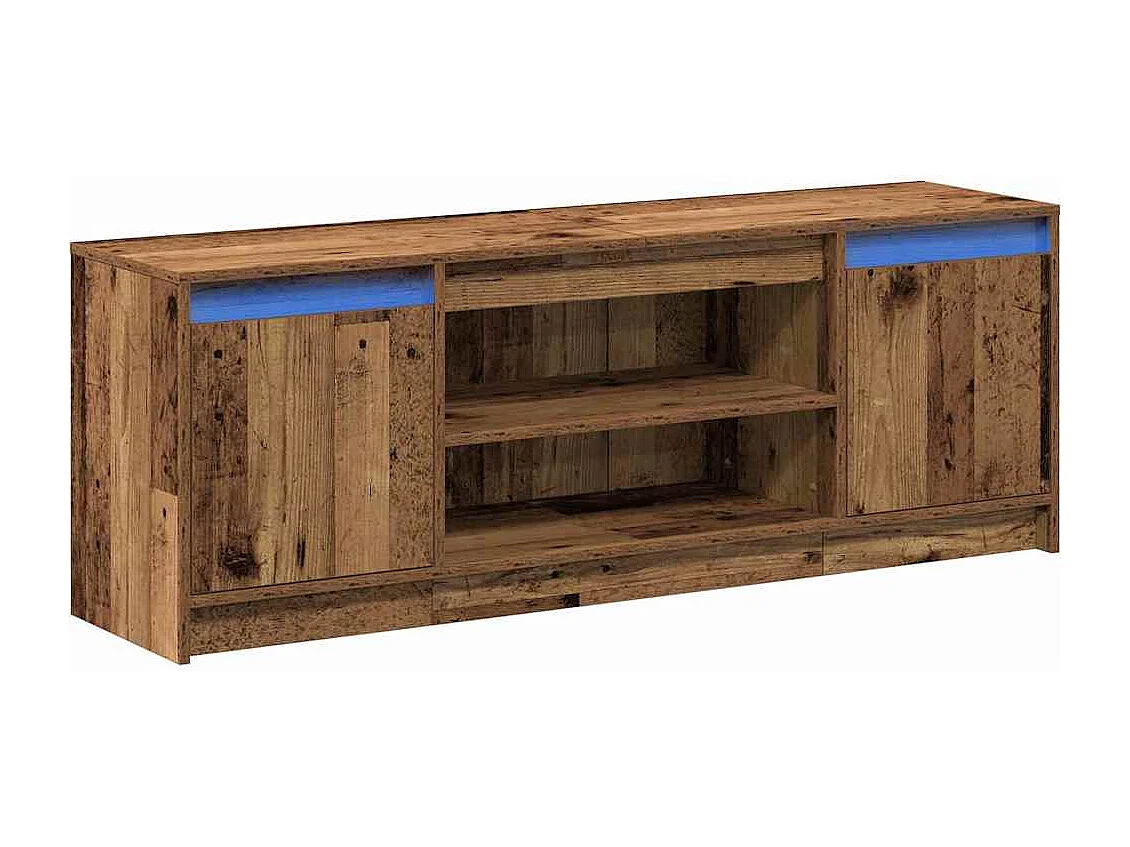 Meuble TV | Banc TV | Armoire TV avec LED - Bois vieilli, 139,5x34x50 cm, fait en aggloméré.